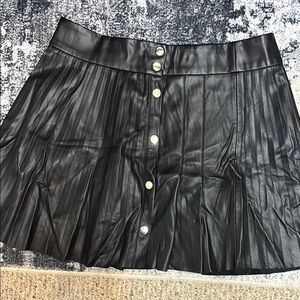 Black Pleated Leather Skirt